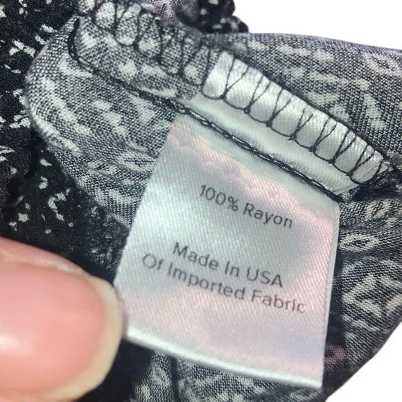 Roan + Ryan high rise black and white wide leg boho patterned rayon pants large - Picture 6 of 8